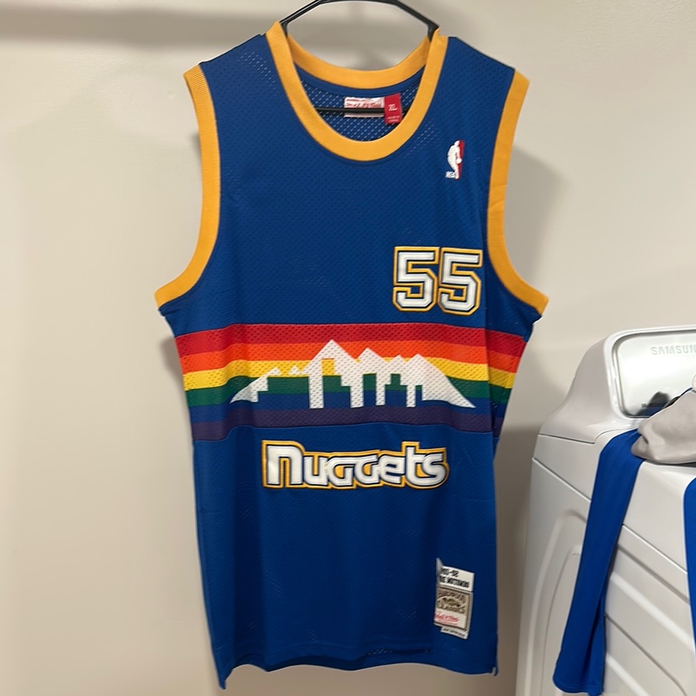 Mutombo Nuggets Mitchell & Ness Blue and Yellow NBA Throwback Jersey